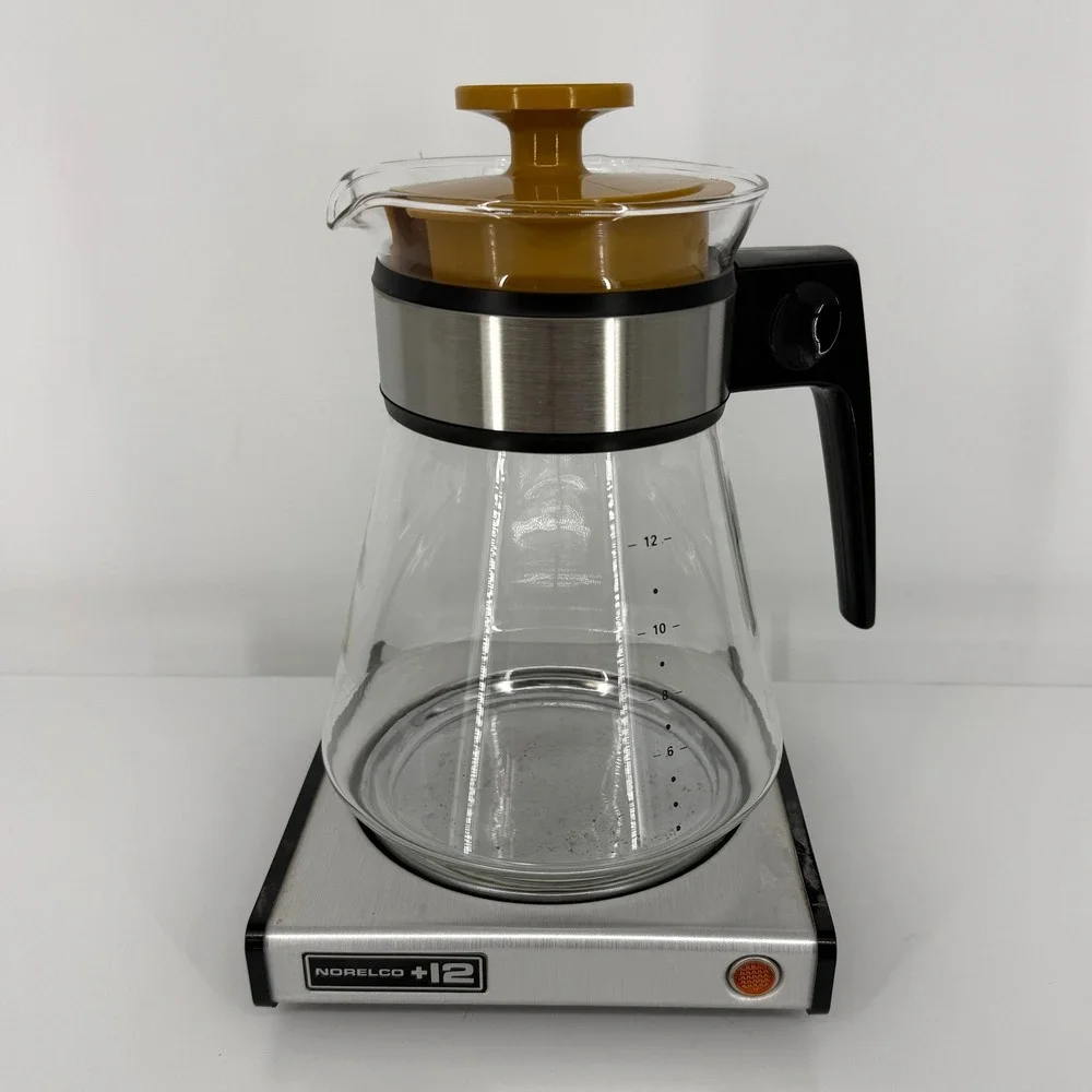 Norelco Coffee Serving Plate & 12 Cup Carafe HB 5145 Silver Black Vintage MCM